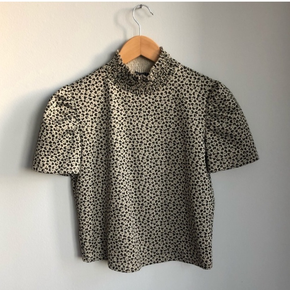 Zara Mock Neck Leopard Print Top M